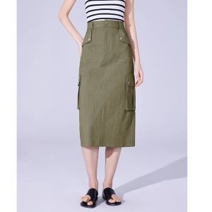 WANGGONGZHU | กระโปรงทรงเอผ้าฝ้ายสไตล์อเมริกันย้อนยุคสำหรับผู้หญิง ฤดูร้อน 2025 กระโปรงทรงเอยาวปานกลางแบบเปิดข้าง สไตล์ลำลอง สไตล์ย้อนยุค