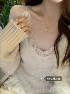 Áo Ba Lỗ Dệt Kim Ren Pure Desire Dành Cho Nữ Mùa Đông Ngoài Trời Thiết Kế Áo Khoác Ngoài Nhỏ Gọn Áo Lót Bên Trong Áo Ba Lỗ