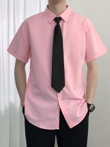 Pink Shirt Mens Short Sleeve Wedding Celebration Red Best Man Brother Group Long Sleeve Button down Casual Style Polyester Fiber