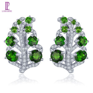 Lohaspie Jewelry Real 3.6 Carats Solid Sterling Silver 925 Clip Earring Natural Chrome Diopside Garnet Clip Earring Garnet Stone Original Garnet Earrings For Women 925 Jewelry