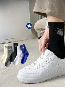 MiiOW | Mens Mid-Calf Sports Socks Breathable Wear-Resistant Comfortable All-Season Letter Patterned Polyester Spandex Blend Socks