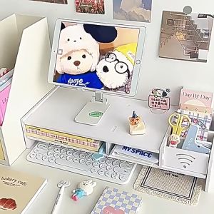 รุ่นใหม่ ชั้นวางหน้าจอคอม ที่วางคอมพิวเตอร์ 2ลิ้นขัก สลับด้านขวากับซ้ายได้ ลิ้นชักจัดเก็บ ชั้นเก็บของ โต๊ะคอมพิวเตอร์ พร้อม 50cm ชั้นวางคอมพิวเตอร์ที่วางจอคอมพิวเตอร์