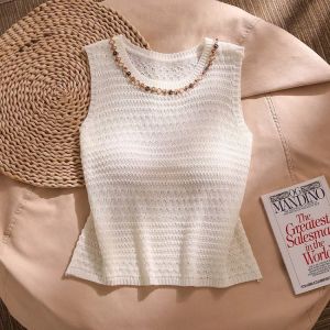 White Heavy Beadwork Lace Hollow Ventilated Tank Top