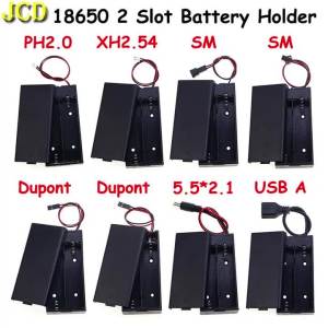 JCD 1pcs 2 Slots 18650 Battery Holder Storage Case Box With DC 5.5*2.1 PH2.0 XH2.54 SM Dupont Terminal Leadwire & Switch & Cover