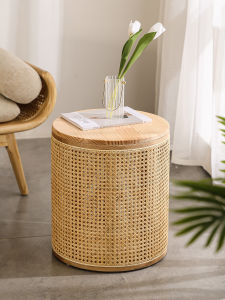Rustic Wooden Storage Side Table Round