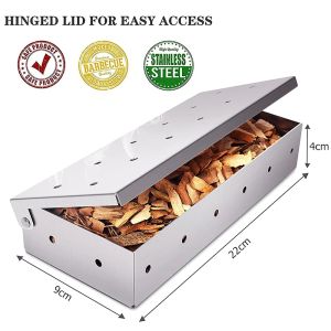 Stainless Steel Smoker Box for Gas BBQ Wood Chip SmokerMeat Smoker Outdoor Cooking Tool No Power Required bbq accessories