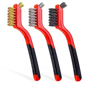 Si Fang | SI FANG 7/9inch Stainless Steel Wire Brush Metal Brass Nylon Curved Handle Rust Removal for Hard-to-Reach Areas Cleaning Tool