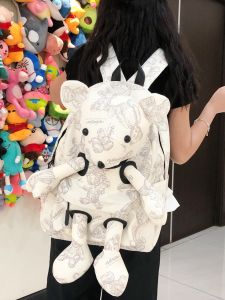 Cute Bear Doll Backpack 3D Childrens Travel Bag Soft Shoulder Bag Cartoon Print Youth Casual Lightweight Foldable Nylon
