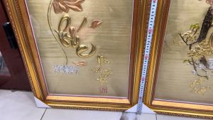 Bộ tranh chữ Phúc Lộc Thọ Bằng Đồng liền tấm phong cách nghệ thuật cực đẹp kt 50x70cm khung vàng