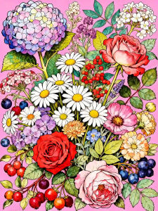 Jigsaw Puzzle 500 1000 1200 2000pcs Colorful Floral Garden With Roses Daisies Hydrangeas And Berries For Adults Stress Relief