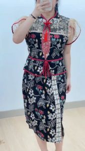6290 Chaeri Combi Brukat Katun Batik Midi Dress Wanita Gaun Cheongsam CNY