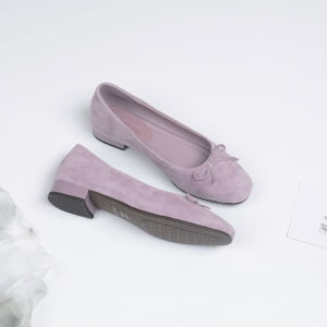 Seasonal Bow Decorated Round Toe Coarse Heel Ladies Shoes