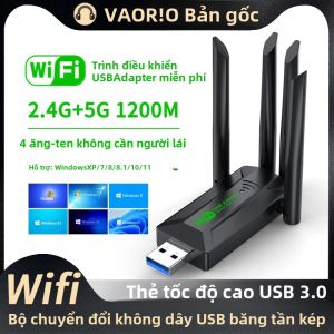 Bộ Chuyển Đổi USB WiFi Băng Tần Kép 1200Mbps Card Mạng Không Dây 2.4G + 5GHz Với 4 Ăng-ten USB3.0 Dongle Tốc Độ Cao Cho PC/Laptop