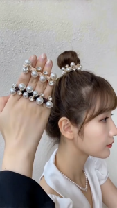 [ 3PCS Set ] Elegant Pearl & Crystal Hair Tie Scrunchies Korean Style Ponytail & Bun Hair Accessories HT02 Women Girl girls