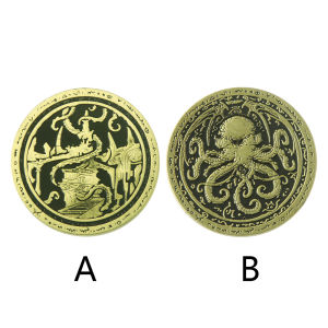 Cthulhu Emblem Hunter Metal Coin Two Sides Allan Poe Demon Steampunk Octopus Keychain For Men Collection Gift Jewelry