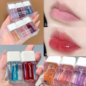 Cappuvini Small Square Lip Oil Set Transparent Lip Moisturizing Beep Lip 1 set 3pcs