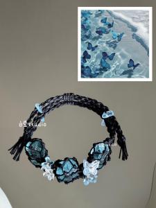 สร้อยข้อมือคริสตัลหินธรรมชาติทำมือสำหรับคู่รัก สร้อยข้อมือเชือกผูกมัดแบบลำลองสีน้ำเงินลึก สร้อยข้อมือแฟชั่นสำหรับผู้ชายและผู้หญิง