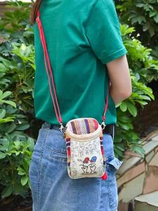 Mini Vertical Canvas Phone Bag Womens Crossbody Bag Super Small Coin Purse Student Fashion Bag Soft Fabric Zipper Closure