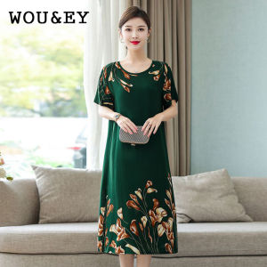 Wou & EY ĐẦM MÙA HÈ cỡ lỡn cotton lụa quần áo phù hợp cho TRUNG NIÊN phụ nữ cao tuổi của quần áo cho mẹ mặc nhà