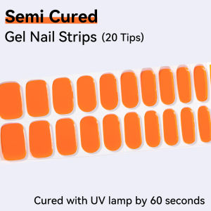 20Tips Solid Color Semi Cured Gel Nail Strips DIY Long-Lasting UV Nail Sticker Gradient Full Cover Gel Manicure Wraps