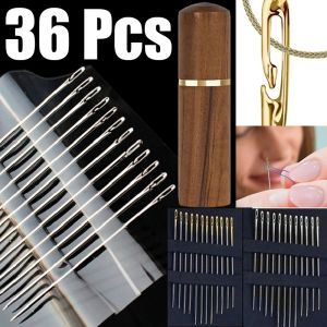 12Pcs Self-threading Sewing Needle Stainless Steel Fast Automatic Threading Needle Pin DIY Punching Needle Threader