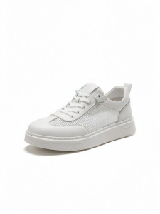 Belle | Mens Ventilated White Summer Shoes Thick Heel Increased