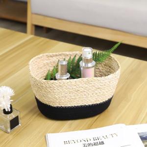 Handwoven Corn Husk Basket with Lid Storage Basket Japanese Style Grass Weaving Childrens Photography Props Organizer Basket