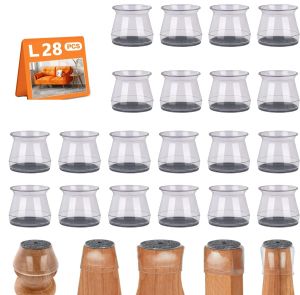 28 Pcs Chair Leg Floor Protectors for Hardwood Floors Silicone Chair Caps Covers Furniture Pads Sliders w/ Wrapped Felt Bottom
