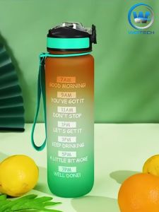 Botol Minum Gradasi 2 Warna Botol Olahraga Motivasi Viral Rainbow 1 Liter Dengan Sedotan YML-010
