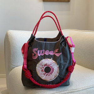 Japanese Classic Donut Nylon Shopping Bag Large Capacity Womens Shoulder Bag Commuter Bag Lightweight Womens Handbag