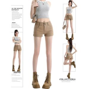 MZVZ | Quần Short Jean Nút Đen Phong Cách Retro