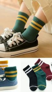 Set 5 đôi tất cotton kẻ sọc bé trai gái sợi bông mềm mại thoáng khí khử mùi