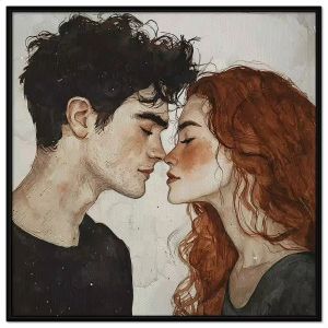 Tranh vẽ tình yêu cặp đôi dễ thương. Tranh treo tường dán tường sơn dầu canvas. CGI-1487