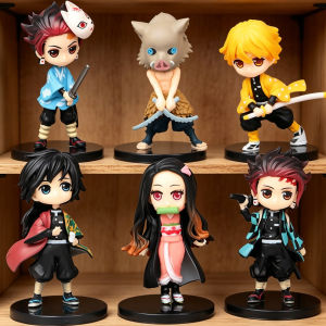 Bandai | 6PCS/SET Q Version Animer Demon Slaye Figure Action Figure Agatsuma Zenitsu Nezuko Warrior PVC Model Toys