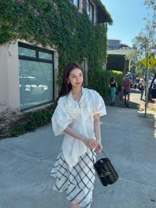 กระโปรงทรงเอเอวสูง ทรงหลวม ทรง A-line ลายทาง 3 ชั้น ทรงฝรั่งเศสย้อนยุค โปร่งแสง สำหรับผู้หญิงในช่วงฤดูร้อน