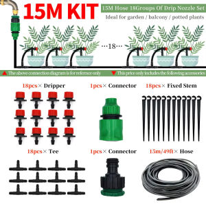 Garden Drip Irrigation Automatic Watering System Kit Adjustable Nozzle Sprinkler for Bonsai Pot Plant Flower Vegetable Greenhous