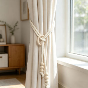 2 Chiếc Móc Rèm Tối Giản Kiểu Tết Với Vòng Gỗ Và Tua Rua Phụ Kiện Trang Trí Rèm Bằng Polyester