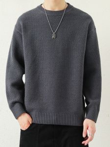 HENGYUANXIANG | Pineapple Pattern Thickened Knitted Sweater Round Neck Mens Fashion Autumn Winter New Style Comfortable Soft Pure Color Sweater