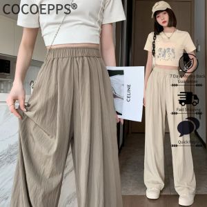 Cocoepps mùa hè và mùa thu mới quần ống rộng nữ eo cao treo kích thước lớn dáng rộng nhìn mỏng lười biếng ống suông cotton thường ngày quần