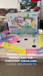 Mainan Mobil Track Set DIY & Jalur Kereta Api Dirakit 100pcs Mainan Rel Mobil