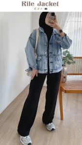 Jaket Jeans Rile Wanita Muslim Moca Best Seller Premium
