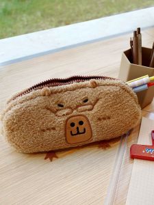 Large Capacity Plush Pencil Case: Rain over Mountain Original Water Cute Capybara Stationery Bag Ideal for School And Business
