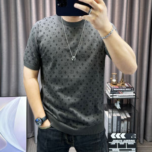 เสื้อสเวตเตอร์คอกลมแขนสั้นผู้ชาย ทรงสลิมฟิต แฟชั่นฤดูใบไม้ร่วง/ฤดูหนาว ผ้ากำมะหยี่ผสมคอตตอน ทรงหลวม สำหรับใส่ลำลอง