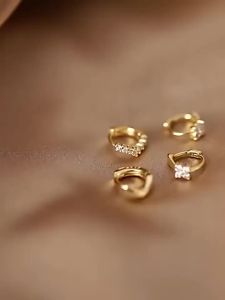 ANENJERY Small Shiny Zircon Geometric Flower Hoop Earrings for Women Girls Party Jewelry