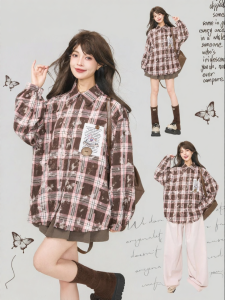 KEIKO | Áo Sơ Mi Plaid Phong Cách Casual Bị Phai và Rách