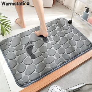 Household Non-slip Coral Velvet Floor Mats Embossed Stone Household Memory Foam Embroidered Bathroom Thickening Water-absorbent