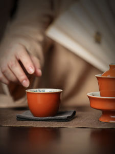 Fushan Tang Hand-Painted Zen Tea Cup Single Cup for Home Use Small Size Grass Ash Tea Cup Master Cup Retro Gongfu Tea Set