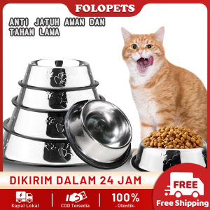 FOLOPETS Mangkok Anjing Kucing Stainless Steel Anti Slip Pet Bowl Wadah Makan Makanan Kucing