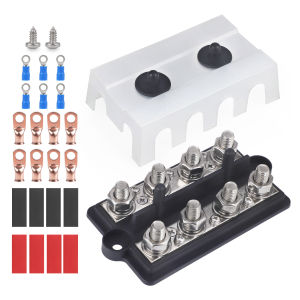 8 Way M8 M10 Bus Bar 12V-48V 250A DC Heavy Duty Positive Negative Power Busbar Battery Terminal Studs Box Distribution Block Box