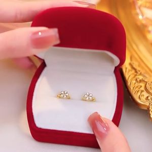 gold ring 18k gold pawnable saudi gold original Fine Floral Sweet White Flower Hoop Earrings Circle Ear Rings earrings for women gift earrings hypoallergenic non tarnish dangling broadway gems loop earrings Women Clip Earrings